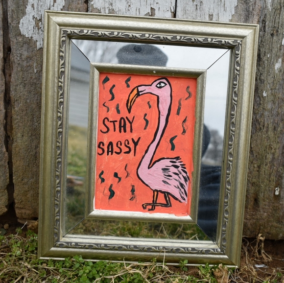 Hand Crafted Other - Flamingo Folk Art Painting